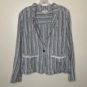 MAURICES Blazer Gray & White Linen Coastal Grandma LINEN Blend Single Breasted